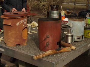 Rocket stove, Sawdust-microgasifier, TLUD-microgasifier (from left to right)